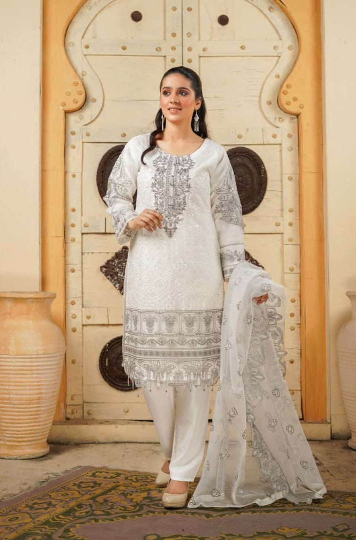 Stunning Organza Mummy & Me Ladies Eid suit White - Desi Posh