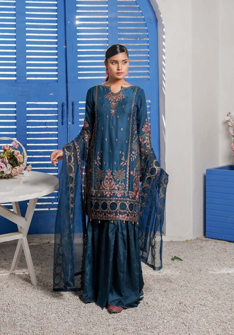 Maria B Chiffon Teal Wedding Gharara Oufit