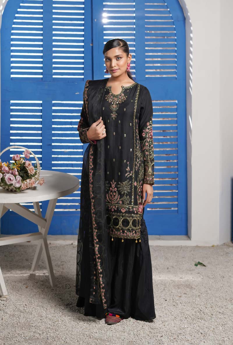 Maria B Chiffon Black Wedding Gharara Oufit