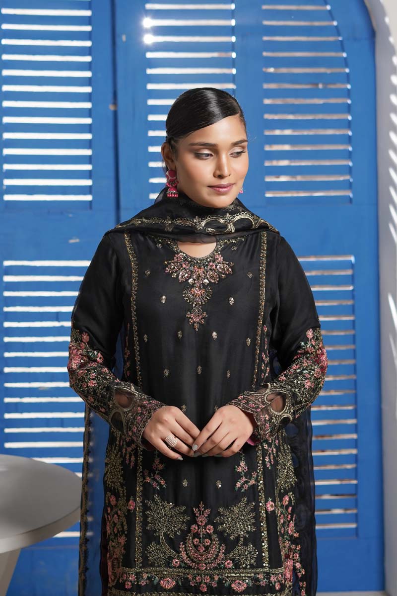 Maria B Chiffon Black Wedding Gharara Oufit