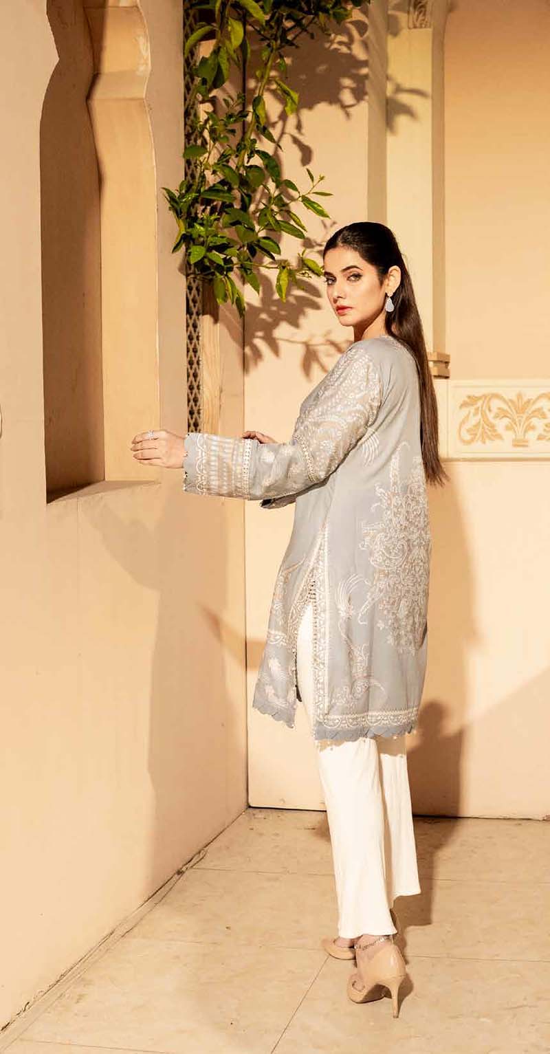 Ethnic Inspired Pakistani Lawn Embroidered Kurta Grey