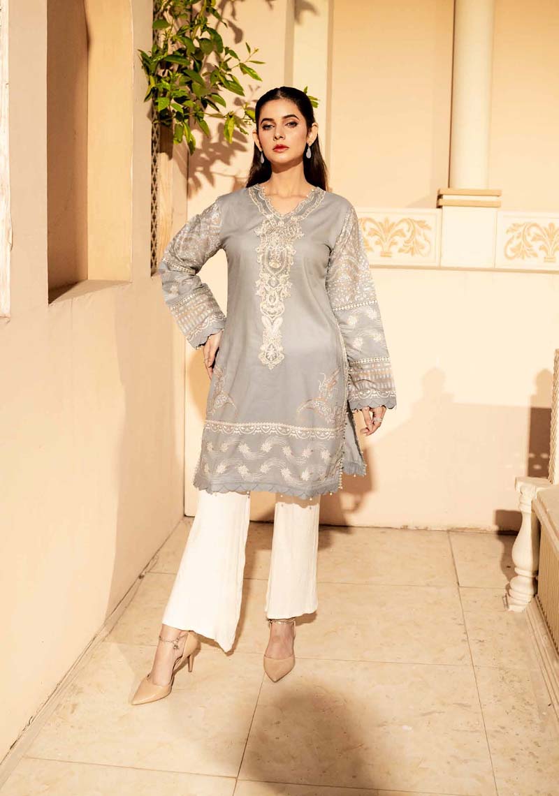 Ethnic Inspired Pakistani Lawn Embroidered Kurta Grey