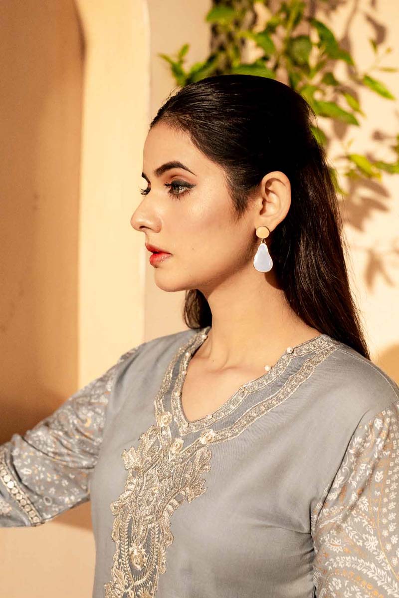 Ethnic Inspired Pakistani Lawn Embroidered Kurta Grey