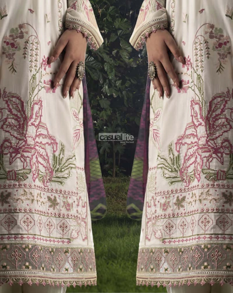 Shansai Premium Embroidered Linen Suit with Silk Monaar Dupatta Sundance