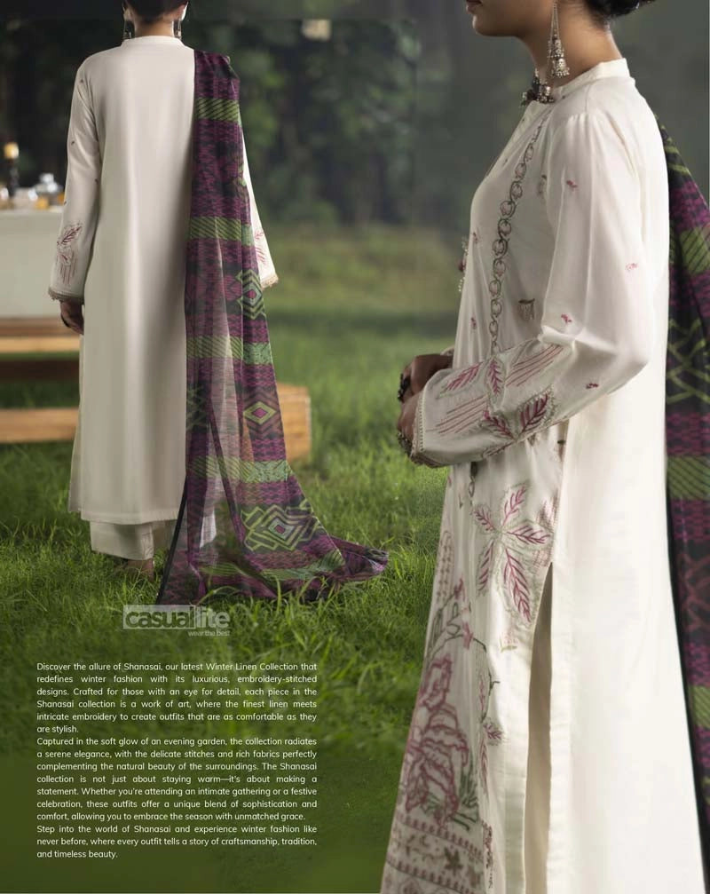 Shansai Premium Embroidered Linen Suit with Silk Monaar Dupatta Sundance