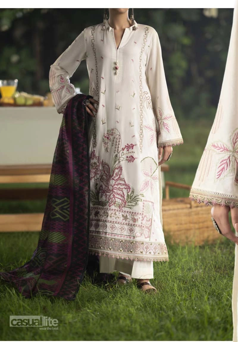 Shansai Premium Embroidered Linen Suit with Silk Monaar Dupatta Sundance