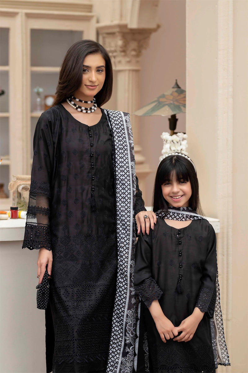 Sana Safinaz Inspired Viscose Black Chikan Kari Mummy & Me Girls Eid Outfit