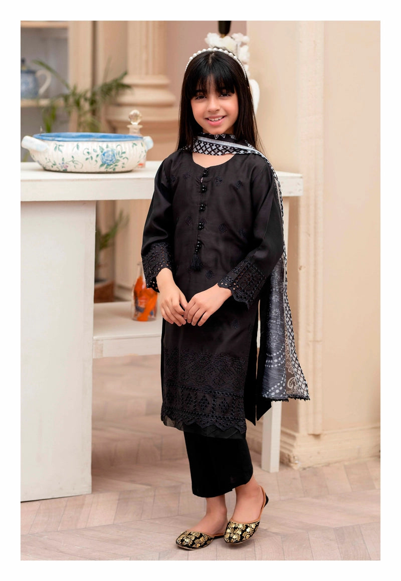 Sana Safinaz Inspired Viscose Black Chikan Kari Mummy & Me Girls Eid Outfit