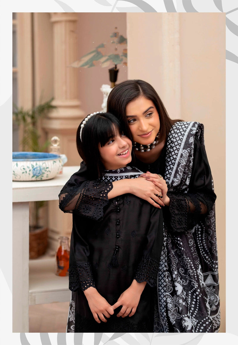 Sana Safinaz Inspired Viscose Black Chikan Kari Mummy & Me Girls Eid Outfit