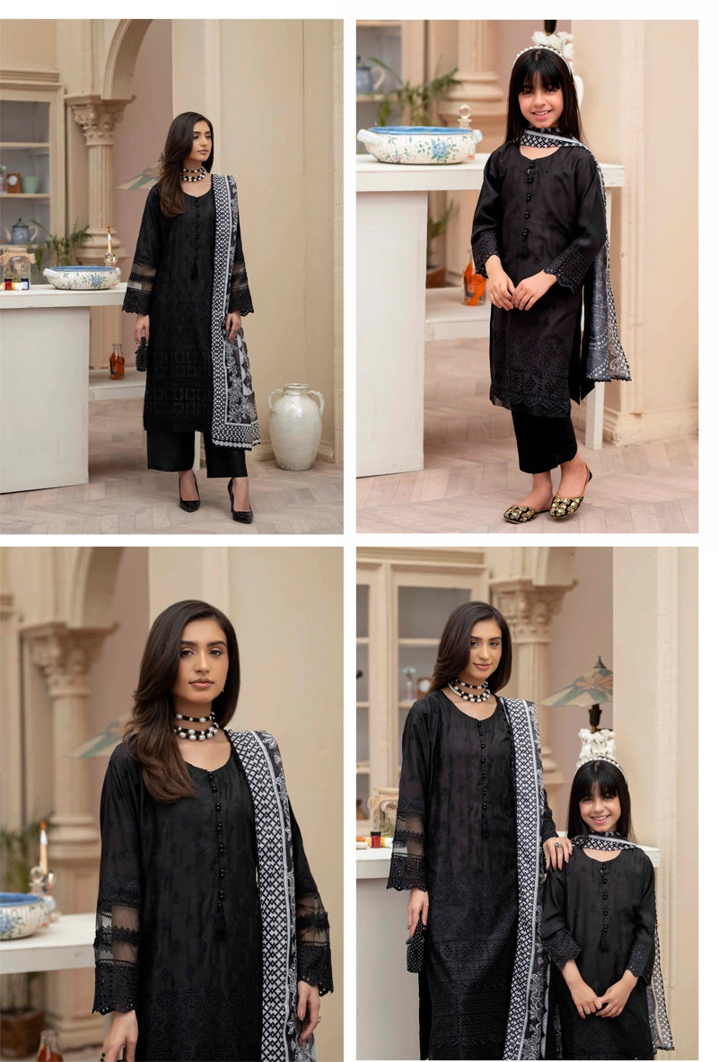 Sana Safinaz Inspired Viscose Black Chikan Kari Mummy & Me Girls Eid Outfit