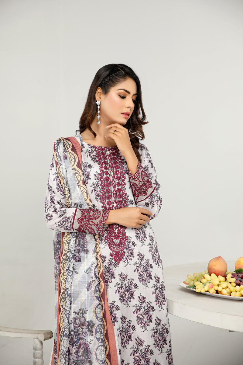 Floral Eid Suit With Digital Print Net Dupatta SHR3 - Desi Posh