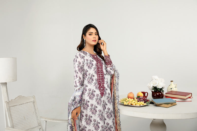 Floral Eid Suit With Digital Print Net Dupatta SHR3 - Desi Posh