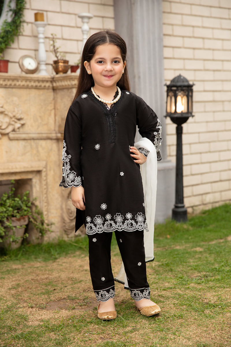 Simrans Mummy & Me Girls Chikan Kari Black Suit | Desi Posh