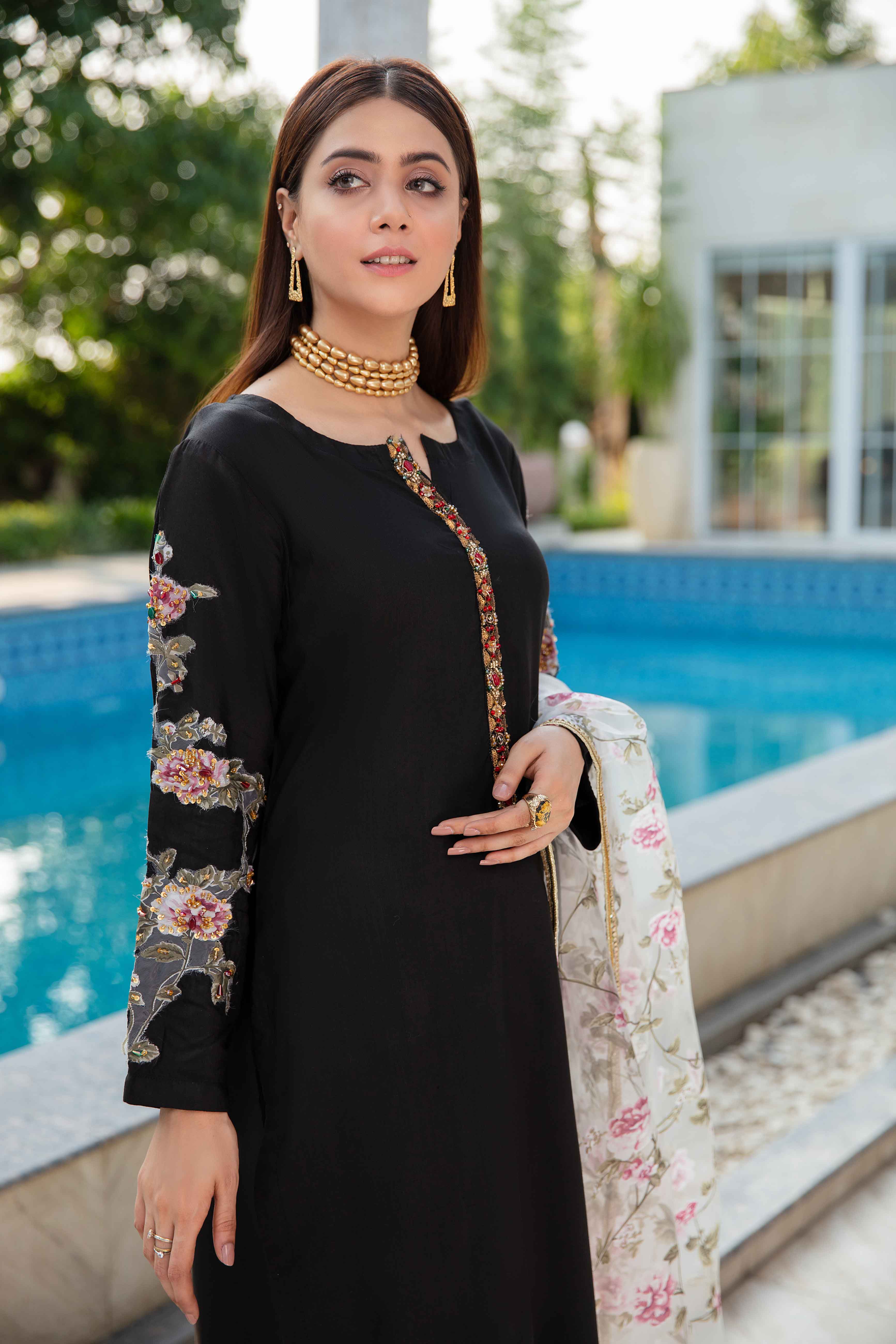 Ivana Luxury Embroidered Black Silk Outfit RS16 - Desi Posh