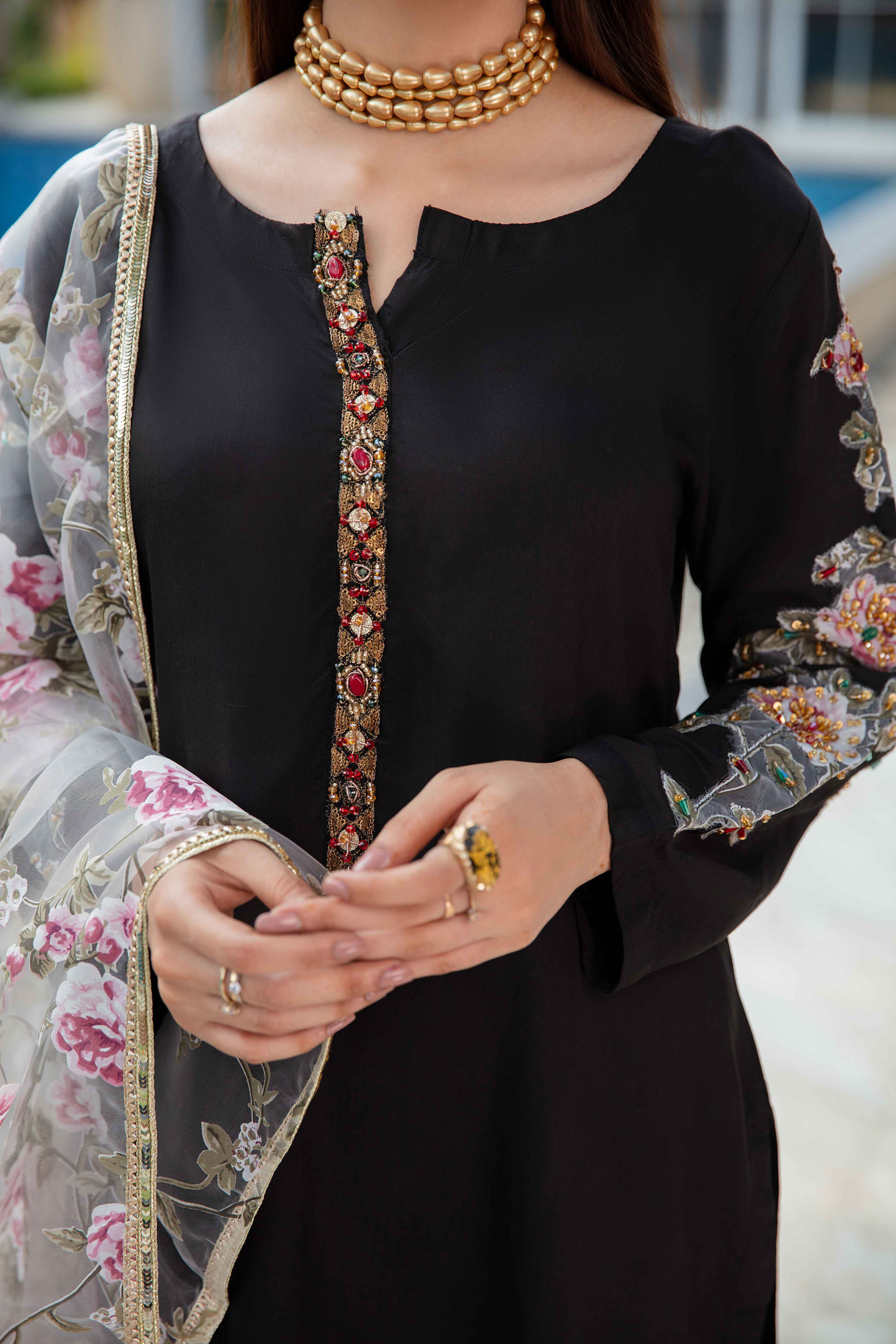 Ivana Luxury Embroidered Black Silk Outfit RS16 - Desi Posh